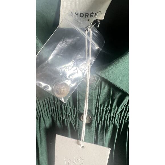 Andree By Unit Small Green Long Sleeve Button Down Stretch Detail Career Blouse - Picture 8 of 10